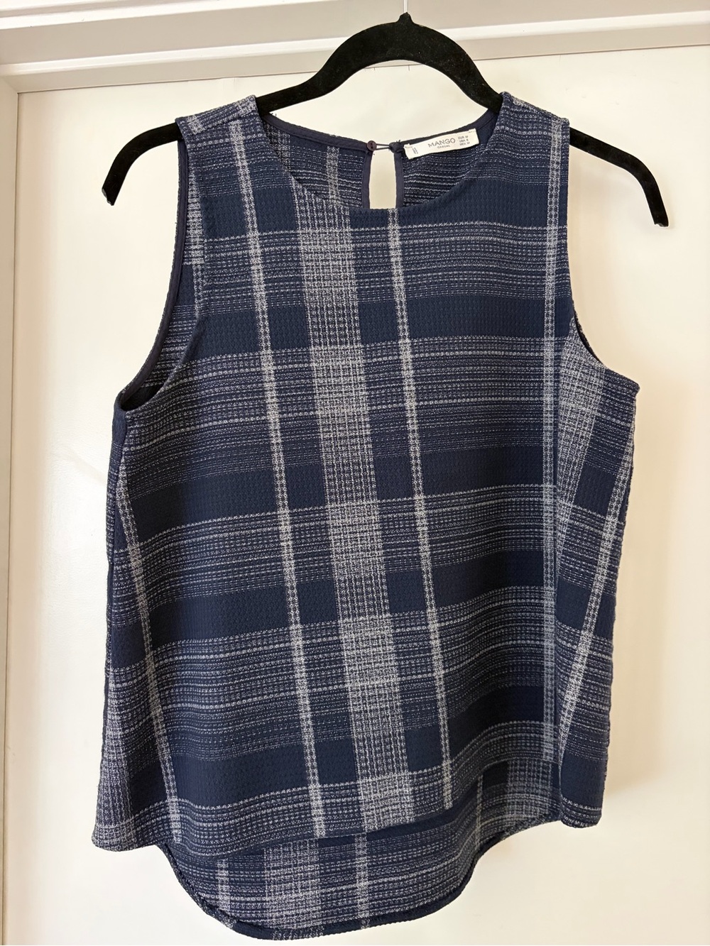 Mango Sleeveless Navy Plaid Top